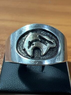 Mens .925 Sterling 14K Gold Bear Inlay Ring Julius Yazzie MM Rogers Size 14.5